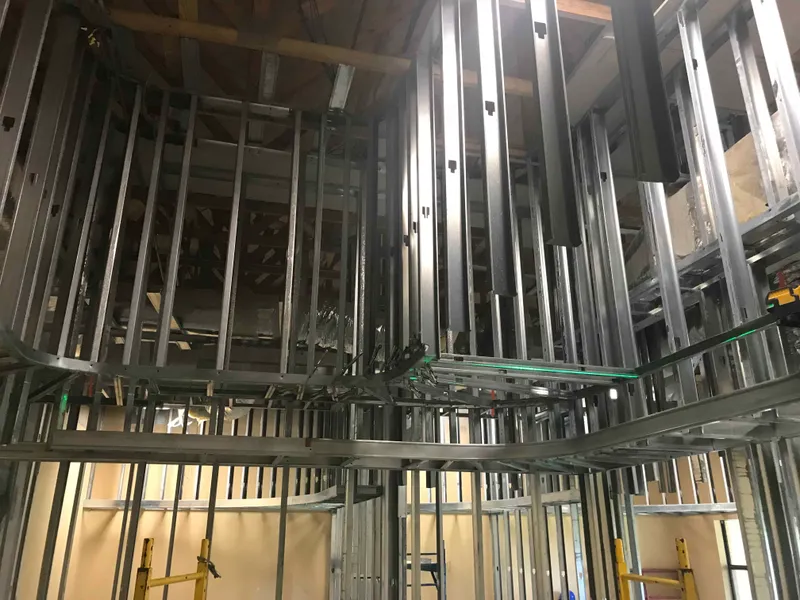 Metal stud framing and wall openings during an interior build-out