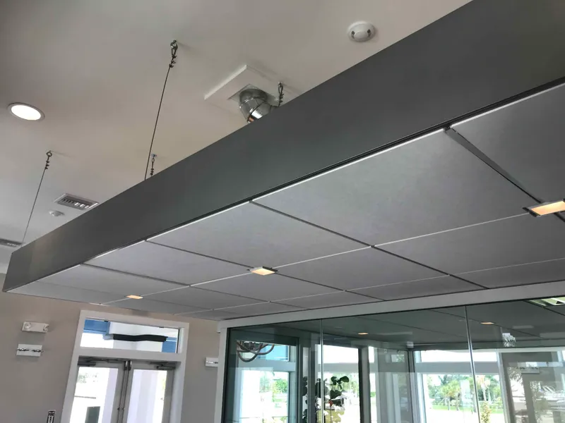 Finished suspended ceiling panels and interior soffit