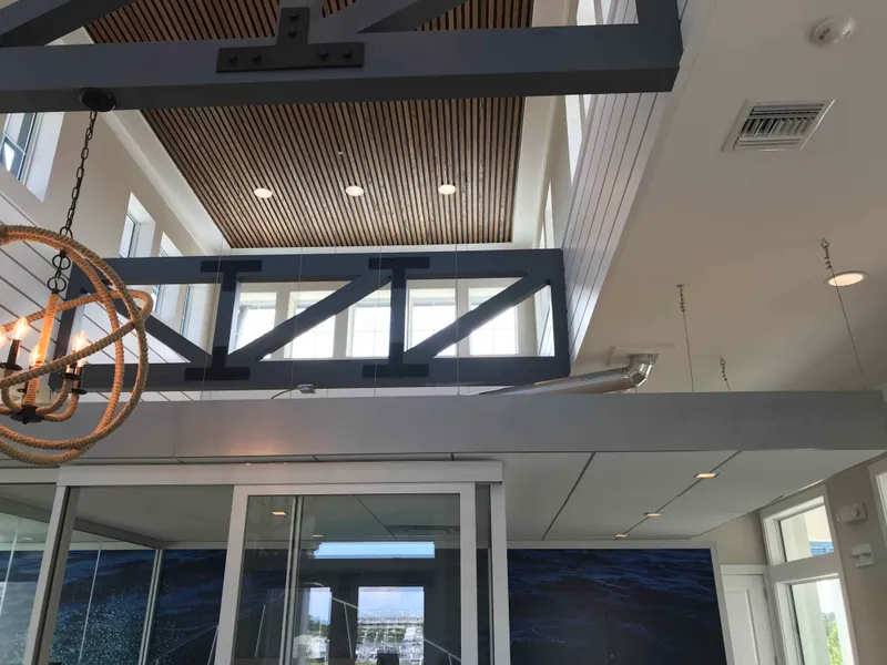 Finished commercial ceiling, wall panels, and windows